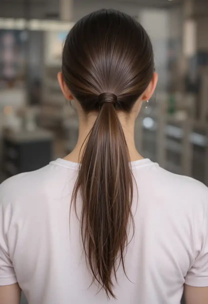 Slicked-Back Ponytail with Wet Finish