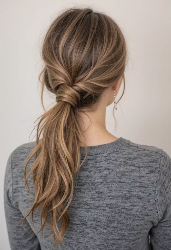 Low Twisted Ponytail for Long Hair