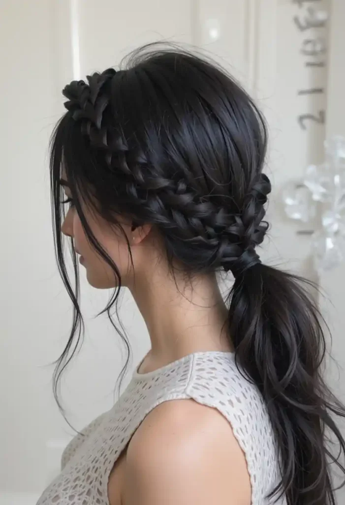 Braided Crown with Low Ponytail