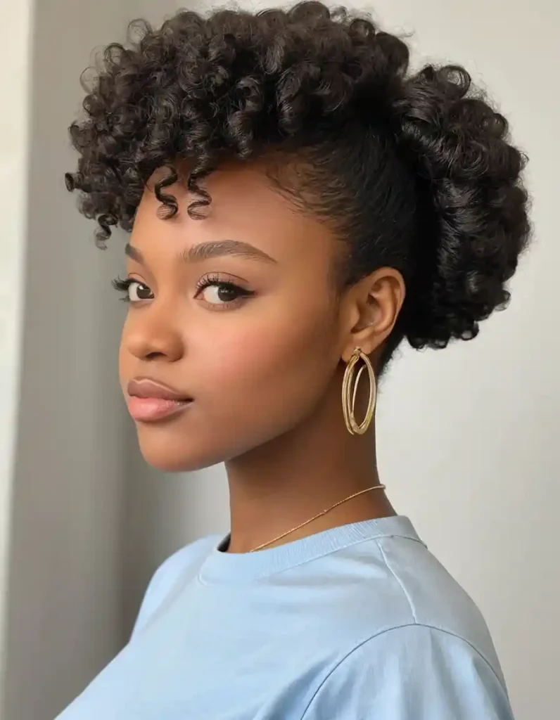 4C High Puff with Curly Bangs