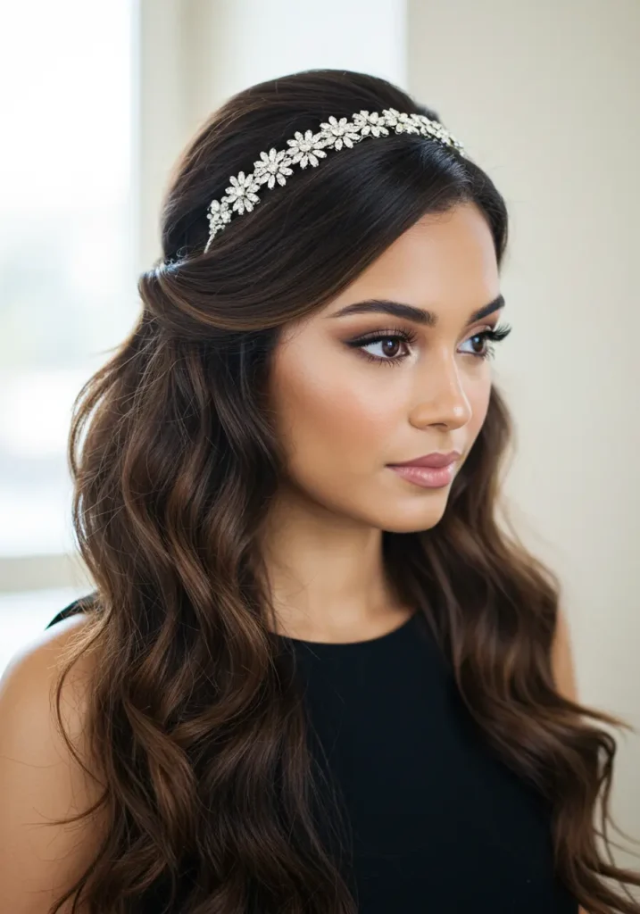 Side-Swept Waves with Sparkling Headband