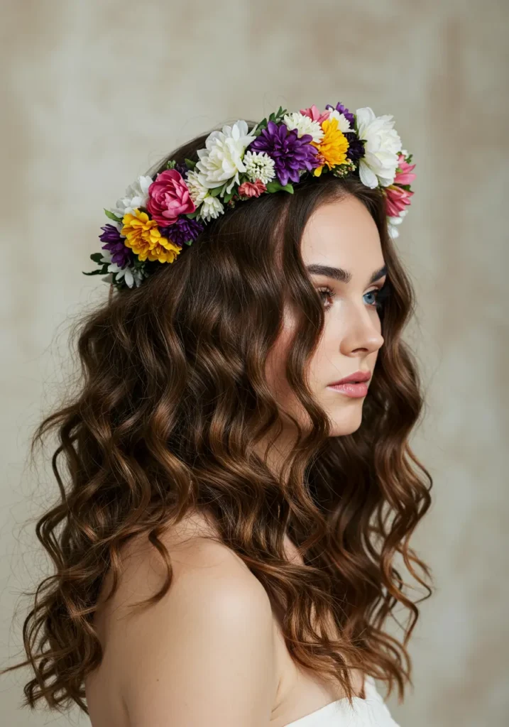Floral Crown with Loose Curls