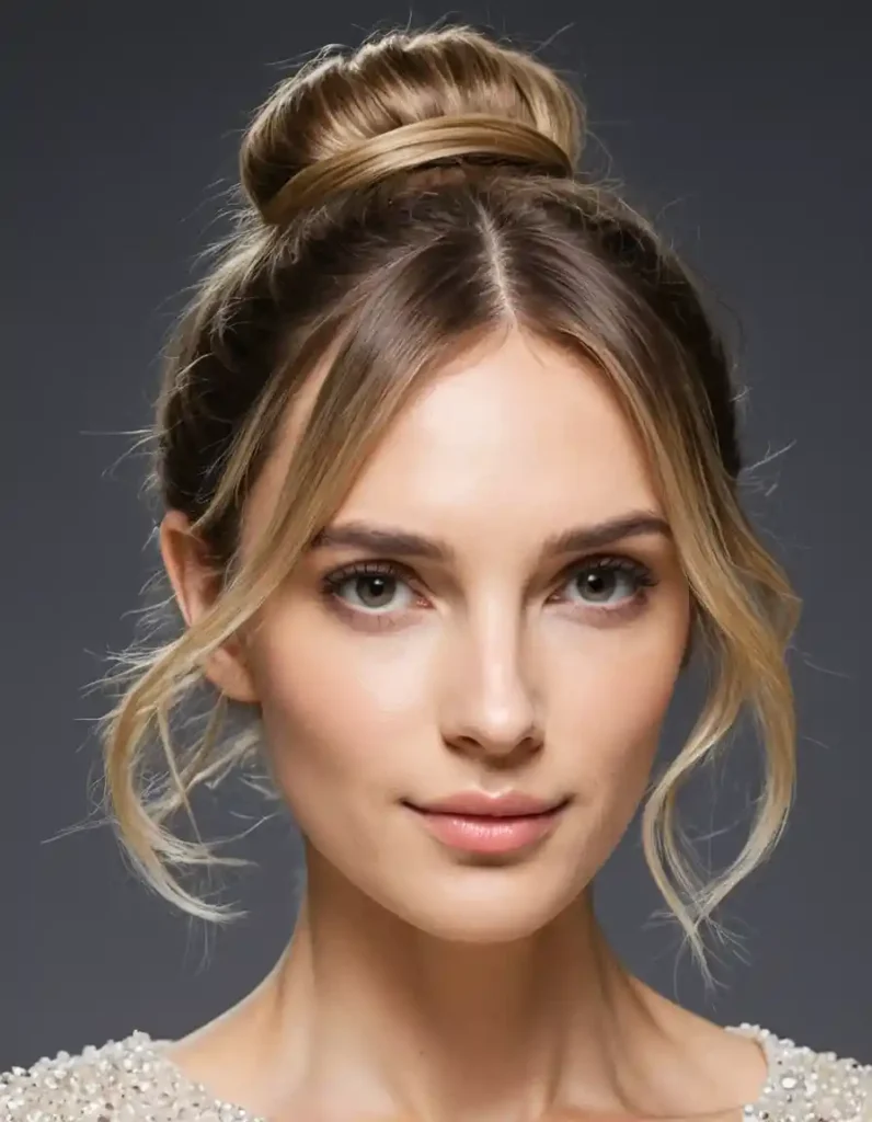 Loose Bun with Face-Framing Strands
