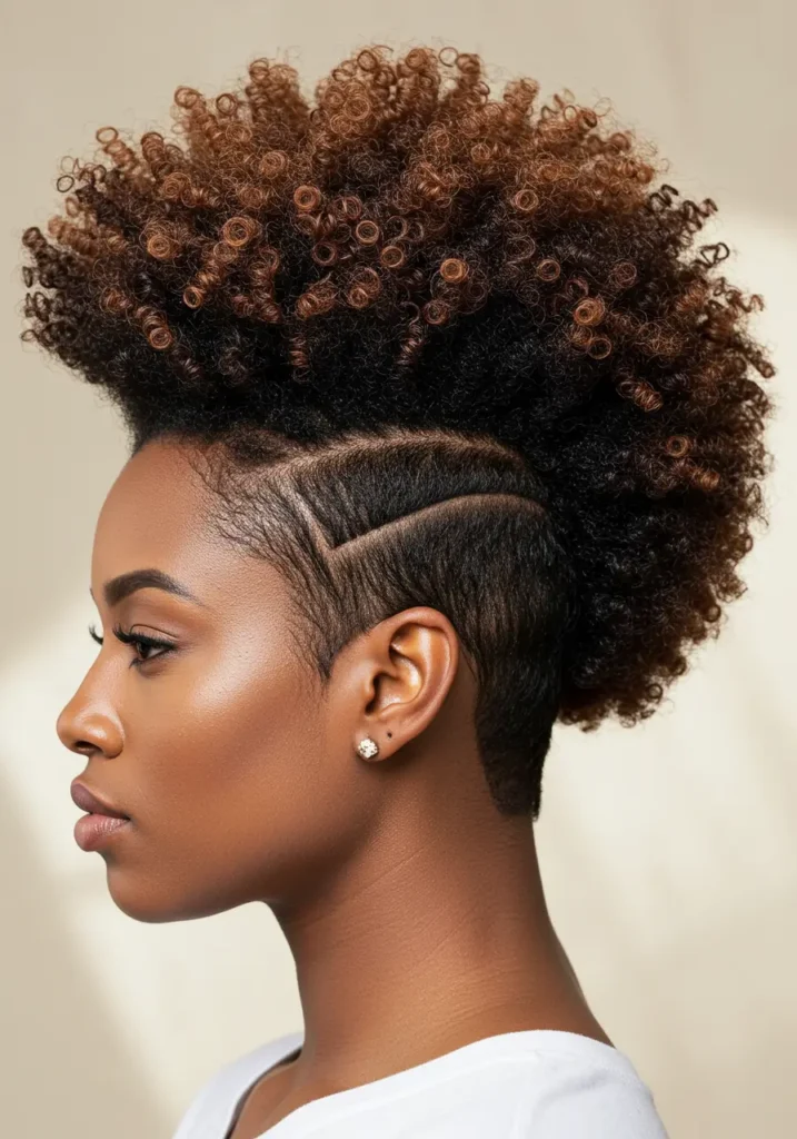 Natural Hair Mohawk with Curls and Tapered Sides