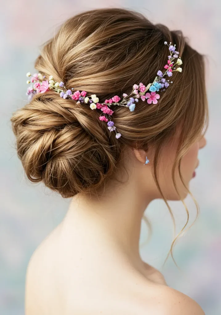 Messy Bun with Floral Accents