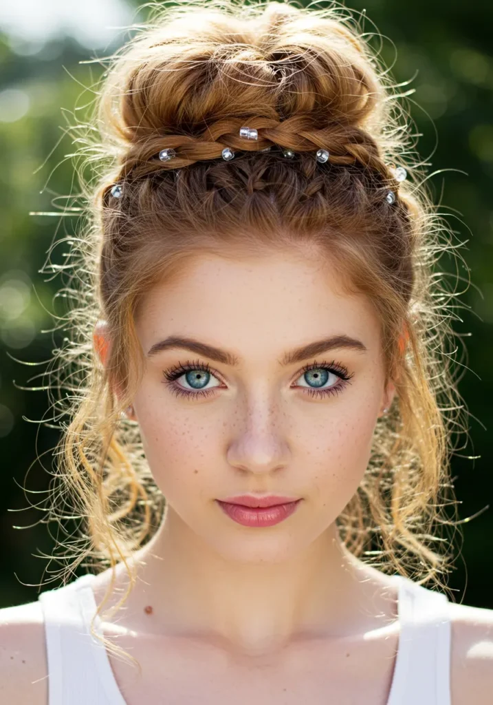 Curly Messy Bun with Braided Crown