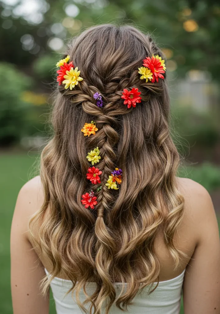 Waterfall Braid with Flower Embellishments