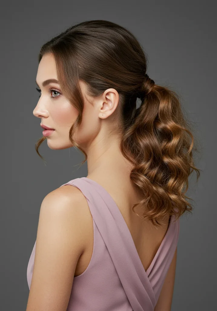 Low Curly Bridesmaid Ponytail