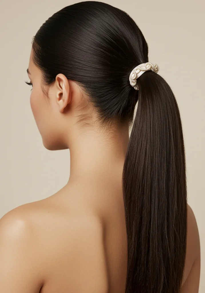 Sleek Straight Wedding Ponytail