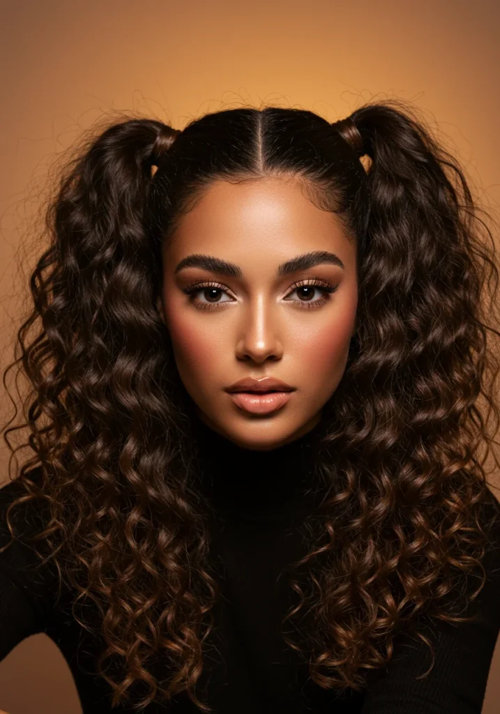 Soft Curly Two Ponytail Style