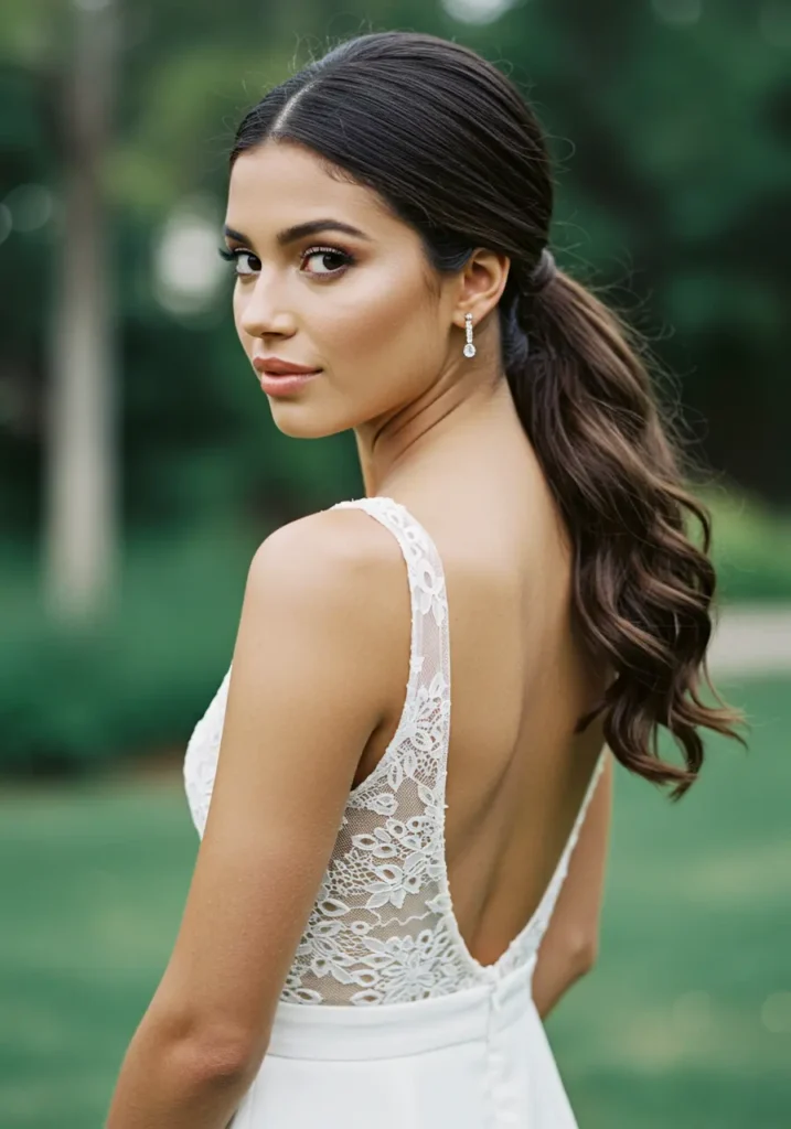 Low Ponytail with Soft Curls for Wedding