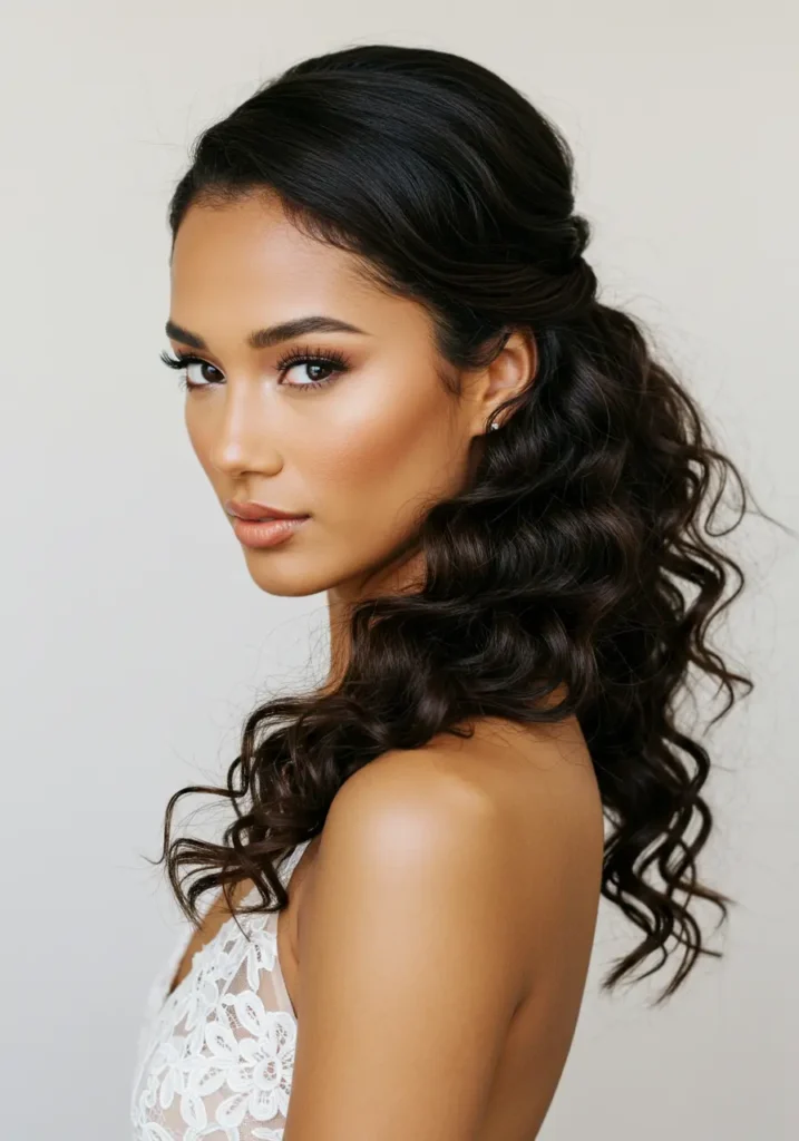 Side-Swept Curly Wedding Ponytail