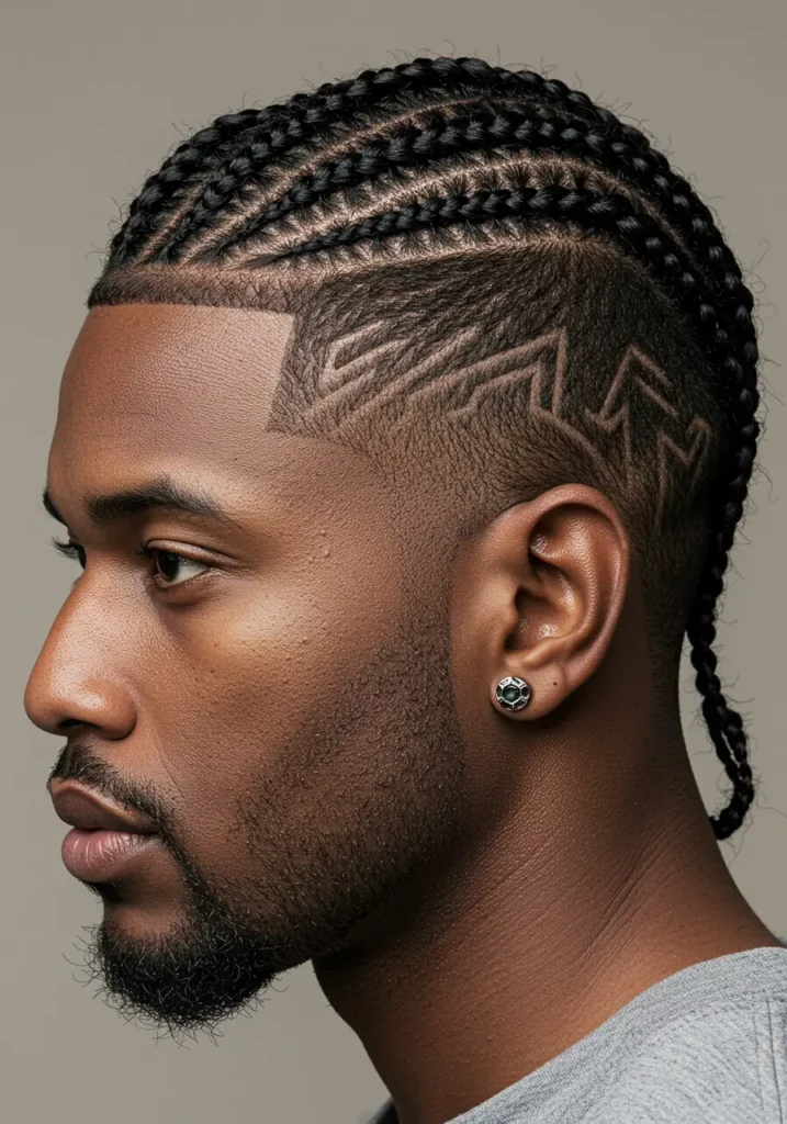 Cornrows with Shaved Designs