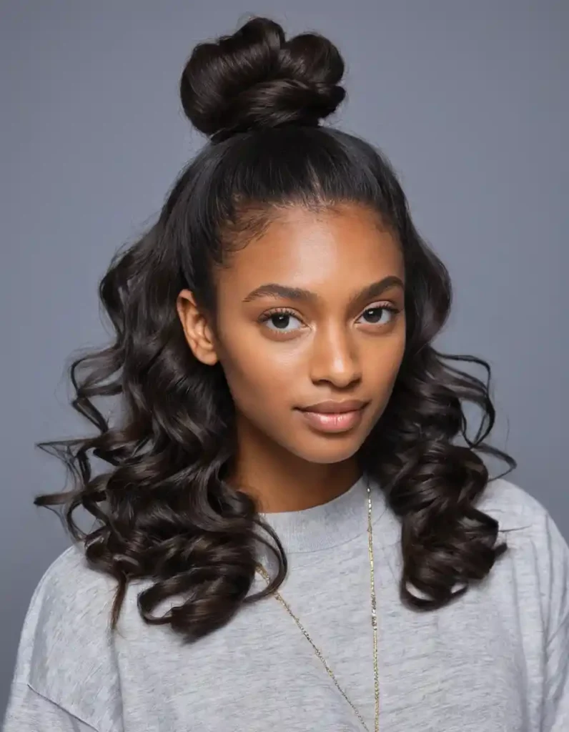 Half-Up Top Knot with Loose Curls